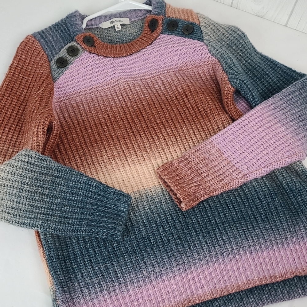 Madewell Space-Dyed Button-Shoulder Pullover Sweater Size Small EUC